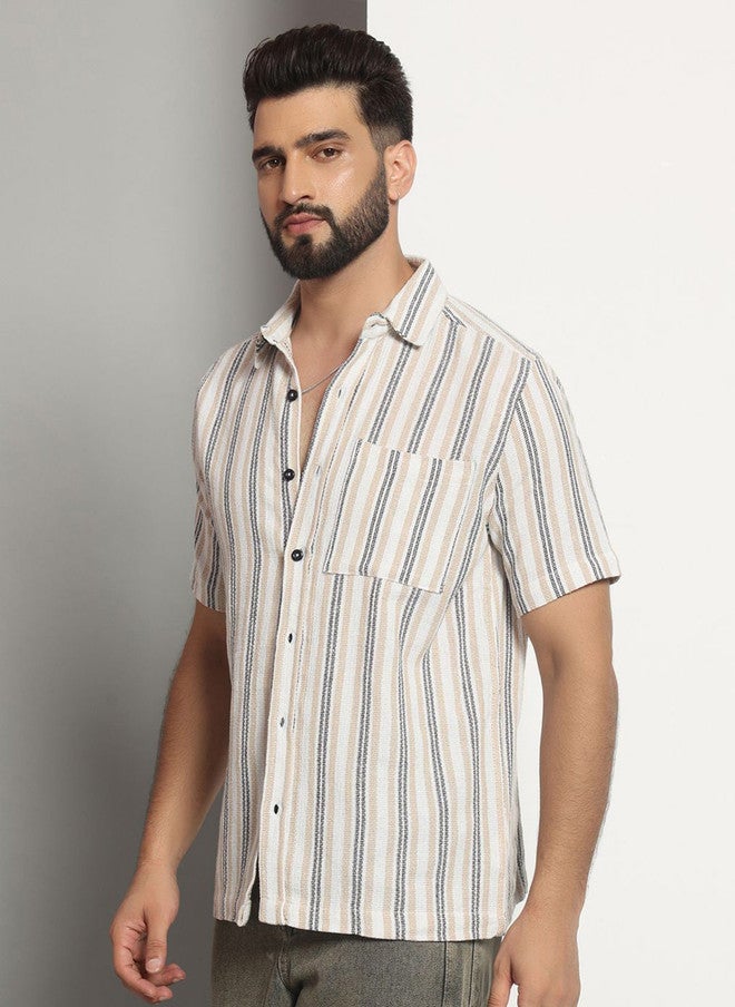 CHIMPAAANZEE Men Opaque Striped Casual Shirt - Image 4